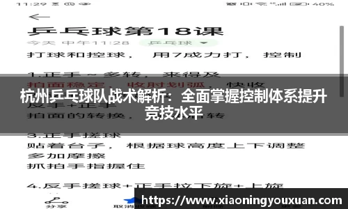 杭州乒乓球队战术解析：全面掌握控制体系提升竞技水平